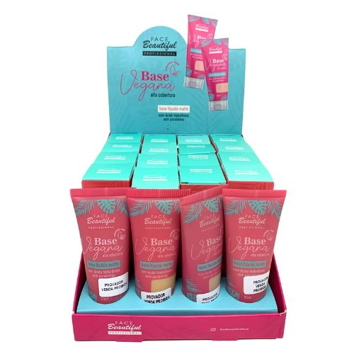 Base Líquida Matte Vegana Cores Médias Face Beautiful - Box c/ 16 unid