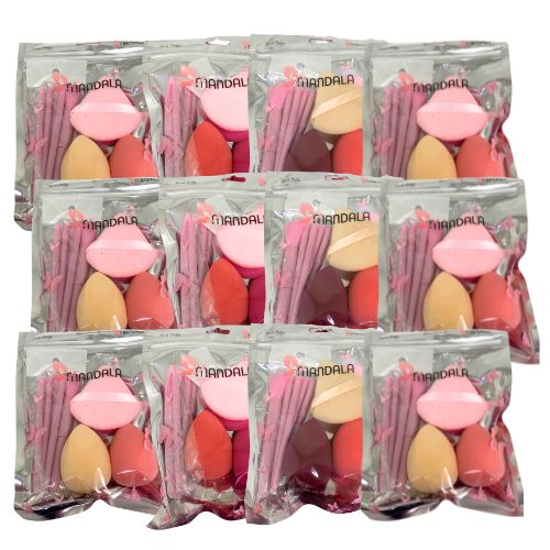 Kit com 04 esponjas para Maquiagem e 05 Mini Pincel Mandala MM056 - Pcte c/ 12 unid