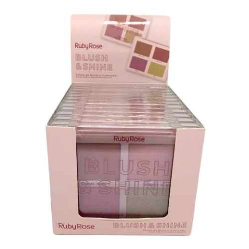 Paleta de Blush e Iluminador Blush & Shine Rosé Gold Ruby Rose HB-M1001-1 - Box c/ 12 unid