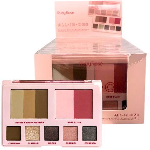 Paleta de Bronzer, Blush e Sombra All-In-One Ruby Rose HB-M1002 - Box c/12 unid