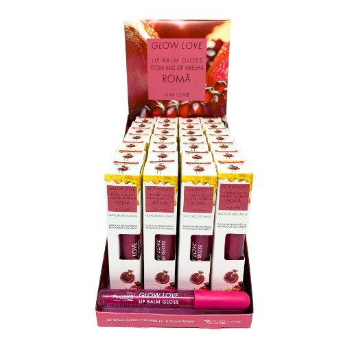 Lip Balm Gloss Glow Love Româ com Mel de Abelha Cor 415 Max Love - Box c/ 28 unid