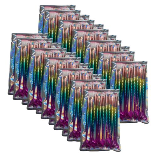 Kit com 10 Pincéis para Maquiagem Sereia - Pcte c/ 12 unid