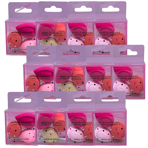 Kit com 03 Mini Esponjas para Maquiagem - Pcte c/ 12 unid
