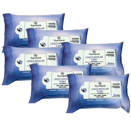 Lenço Umedecido Micelar 5 em 1 Toque Special TS5503003 - Kit c/ 06 unid