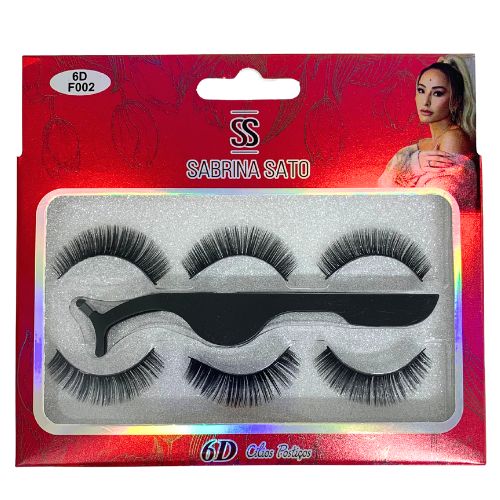 Cílios Postiços 6D F002 com 03 pares + Pinça Sabrina Sato SP3085