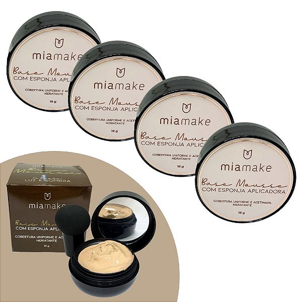 Base Mousse com Esponja Aplicadora Cores Médias Mia Make 535 - Kit c/ 04 unid