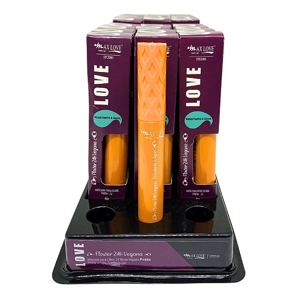 Máscara para Cílios Flower N° 72 24h Vegana Super Volume Max Love - Box c/ 24 unid