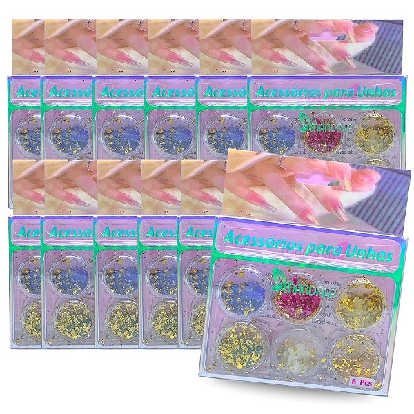 Decoração de Unha Madrepérola com Folhas de Ouro Mandala MG024 - Pcte c/ 12 unid