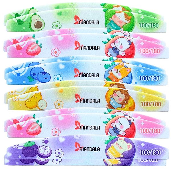 Lixa para Unha Frutinhas 100/180 Mandala MM4016 - Pcte c/ 12 unid
