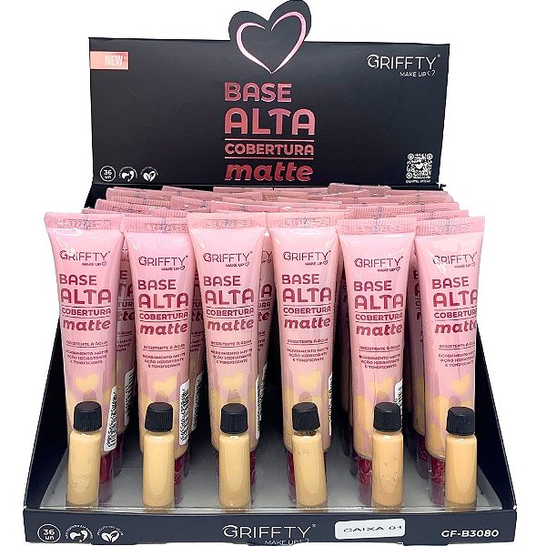 Base Líquida Alta Cobertura Matte Box 01 Griffty Makeup GF-B3080 - Box c/ 36 unid