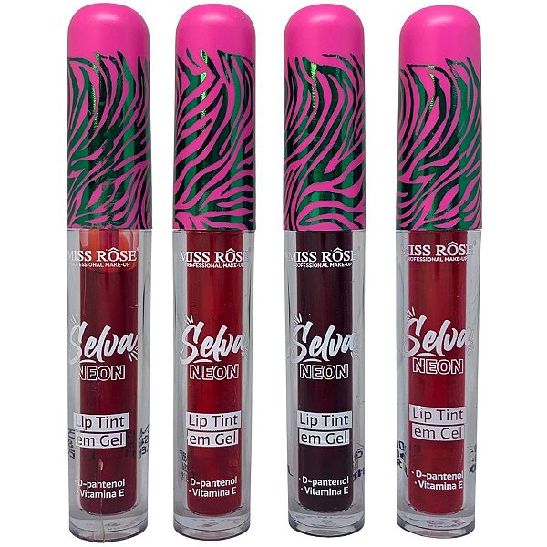 Lip Tint em Gel Selva Neon Miss Rôse MR094 - Kit c/ 04 unid