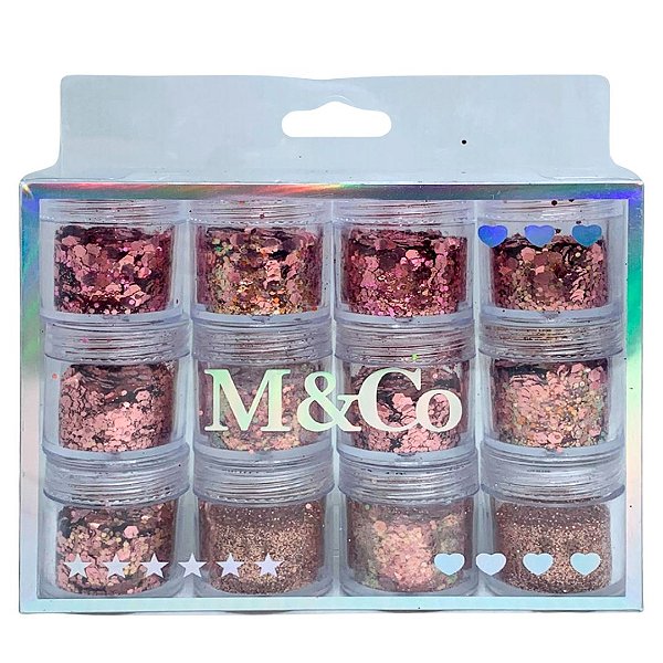 Kit com 12 Glitters para Decoração de Unha