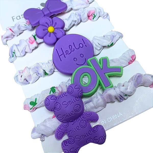 Kit com 05 Elásticos Para Cabelo Infantil