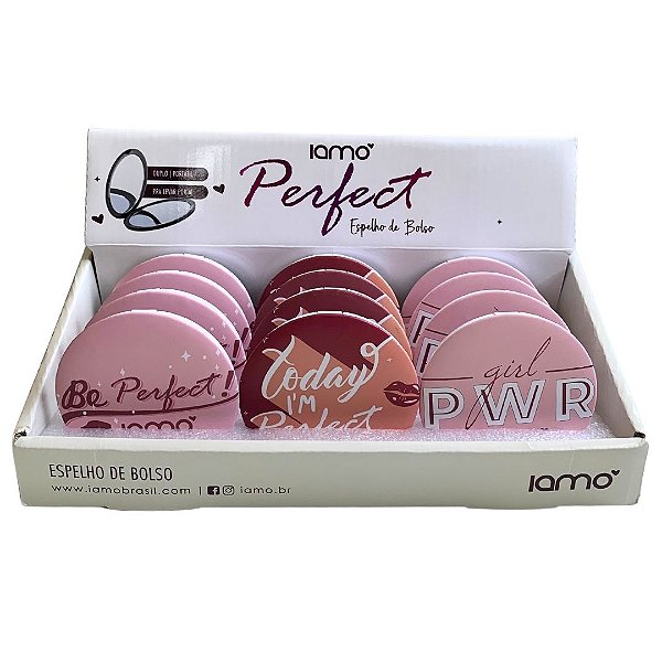 Espelho Portátil de Bolso Estampado Redondo Perfect Iamo YS43722 - Box c/ 12 unid