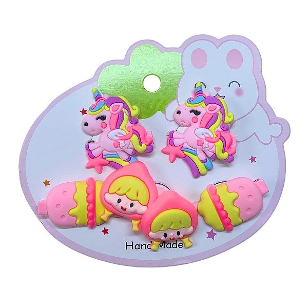 Cartela com 06 Presilhas e Xuxinhas Infantil