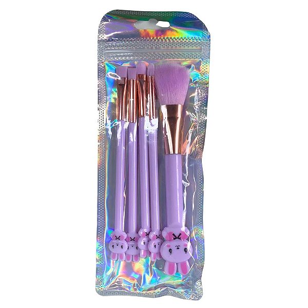 Kit com 05 Pincéis para Maquiagem Coelho