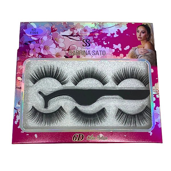 Cílios Postiços 6D F004 com 03 pares + Pinça Sabrina Sato SP3087