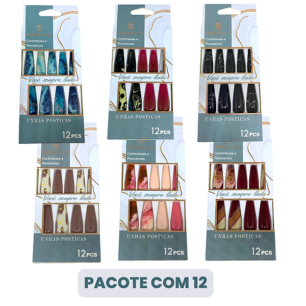 Unhas Postiças Autocolantes Sabrina Sato SP1224 - Pcte c/ 12 unid