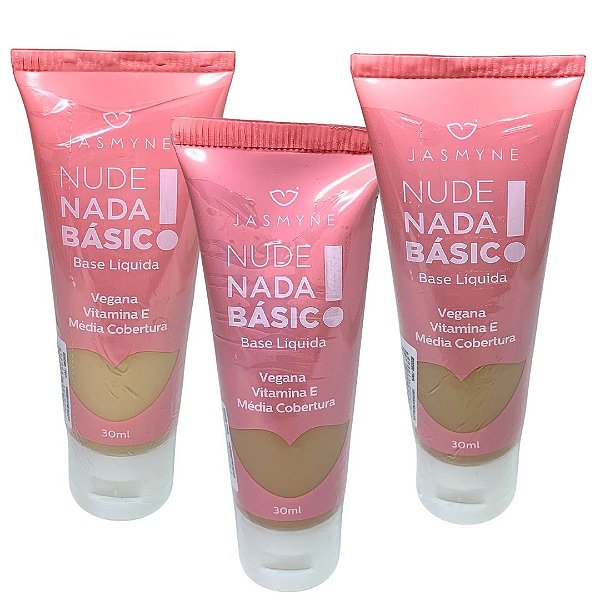 Base Líquida Nude Nada Básico Jasmyne JS00058-A - Kit c/ 03 unid