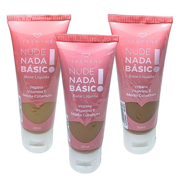Base Líquida Nude Nada Básico Jasmyne JS00058-B - Kit c/ 03 unid