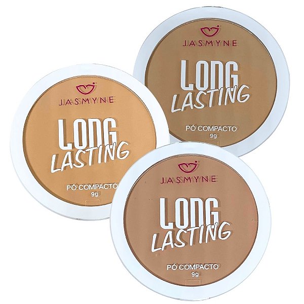 Pó Compacto Long Lasting Jasmyne JS08010-A - Kit c/ 03 unid