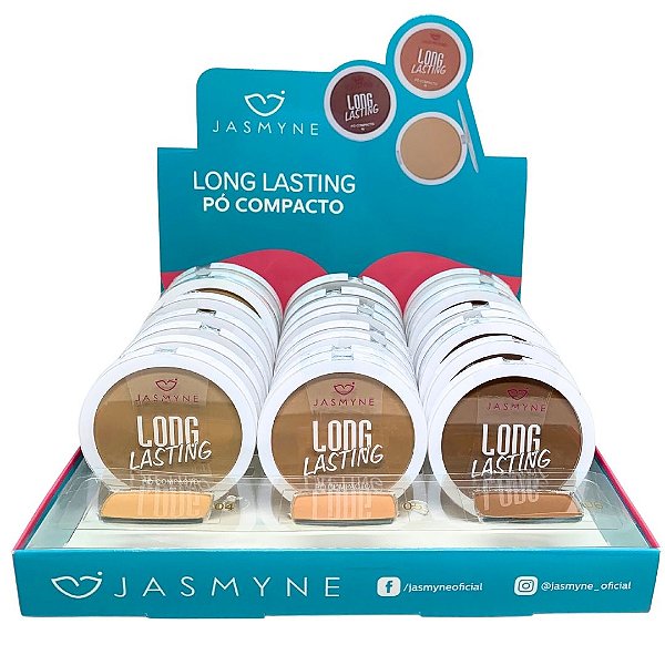 Pó Compacto Long Lasting Jasmyne JS08010-B - Box c/ 24 unid