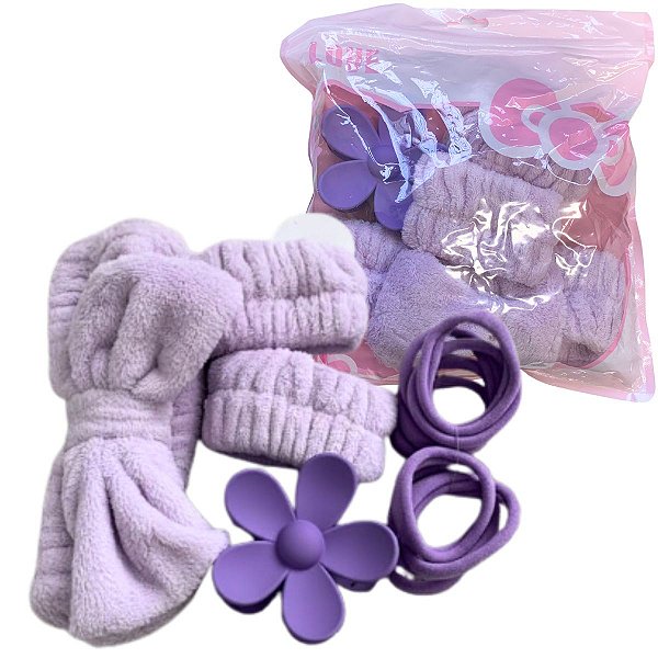 Kit Faixa, Xuxinha e Acessório de Cabelo + Presilha Flor para Skin Care MM5611