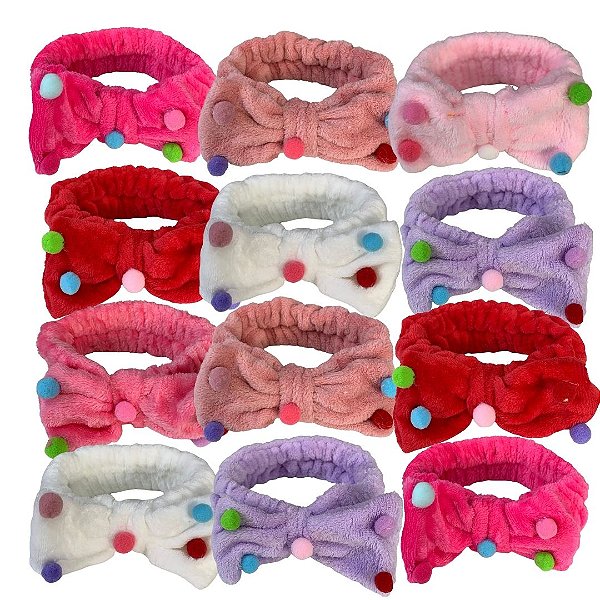 Faixa de Cabelo para Maquiagem e Limpeza Facial Mini Bolinha - Pcte c/ 12 unid
