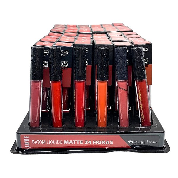 Batom Líquido Matte 24 Horas Cor 39 ao 44 Max Love - Box c/ 48 unid