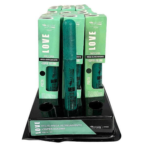 Máscara para Cílios Love Mega Alongamento + Super Volume N° 63 Max Love - Box c/ 24 unid