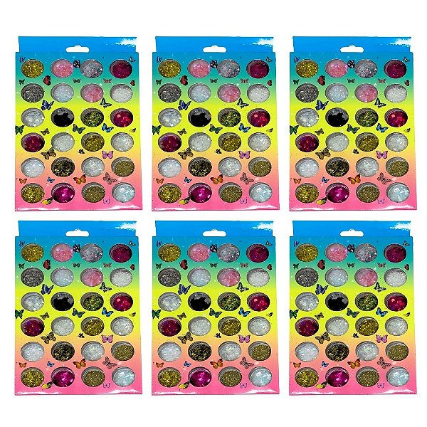 Glitter De Strass Para Unha 24 Cores - Kit c/ 06 unid