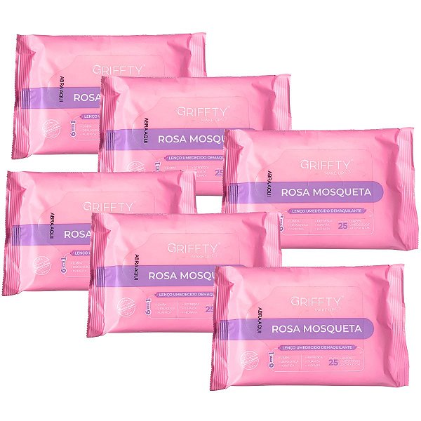 Lenço Demaquilante Rosa Mosqueta Griffty Makeup LD20 - Kit c/ 06 unid