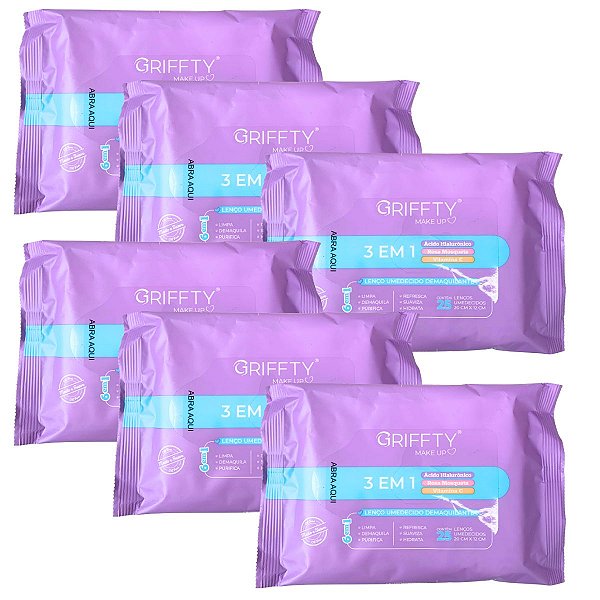 Lenço Demaquilante 3 em 1 Griffty Makeup LD60 - Kit c/ 06 unid