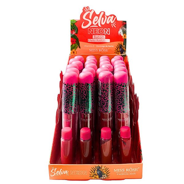 Batom Líquido Efeito Aveludado Selva Neon Miss Rôse MR098 - Box c/ 24 unid