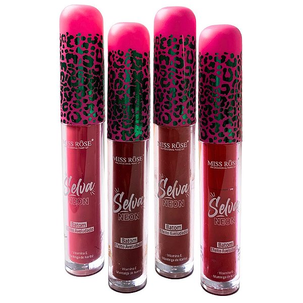 Batom Líquido Efeito Aveludado Selva Neon Miss Rôse MR098 - Kit c/ 04 unid