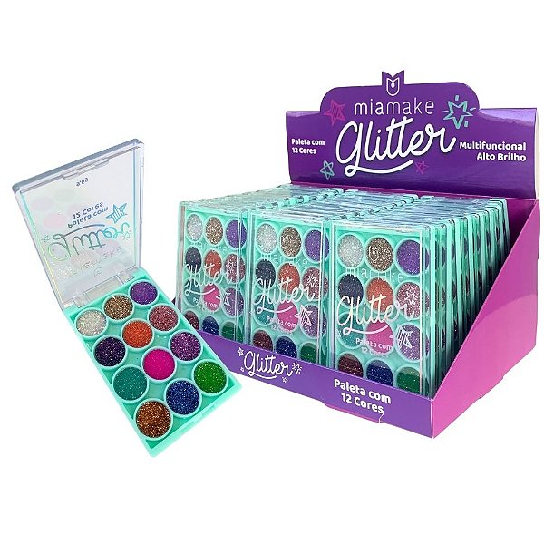 Paleta de Glitter Multifuncional Mia Make 570 - Box c/ 24 unid