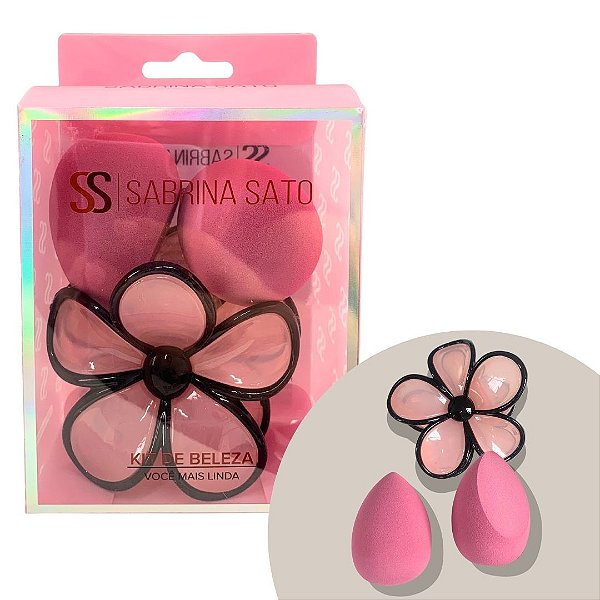 Kit com 02 Esponja de Maquiagem e 01 Presilha Flor Sabrina Sato SP2121