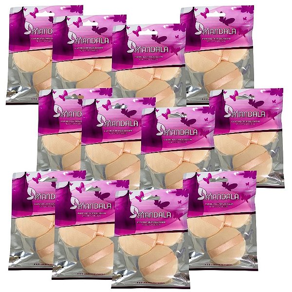 Kit com 03 Esponja para Pó Mandala MM038 - Pcte c/ 12 unid