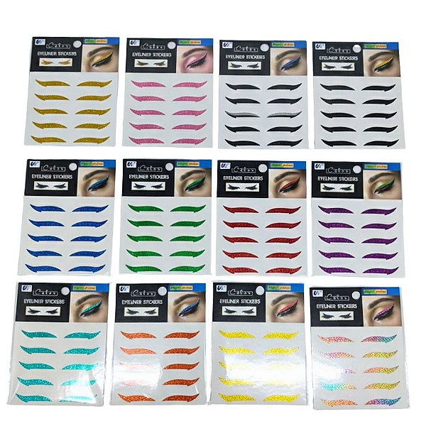 Delineador Adesivo Color Eyeliner Stickers - Pcte c/ 12 unid