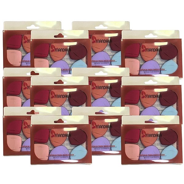 Kit com 06 Mini Esponjas Para Pó Mandala MM058 - Pcte c/ 12 unid