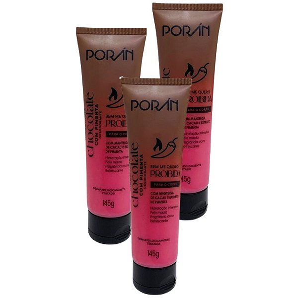 Poran - Hidratante Corporal Chocolate Com Pimenta Porán PR300 - Kit c/ 03 unid