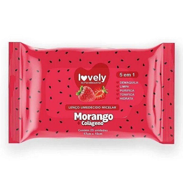 Lenço Demaquilante Morango + Colágeno Lovely FB600