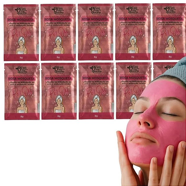 Máscara Facial Sache Peel Off Rosa Mosqueta Bem Me Quero Kit c/ 10 unid