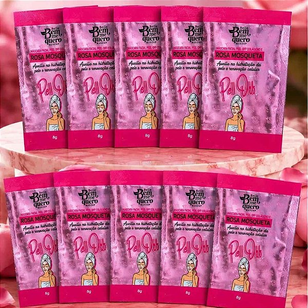 Máscara Facial Peel Off Colágeno e Rosa Mosqueta Bella Bem Me Quero - Box c/ 50 unid