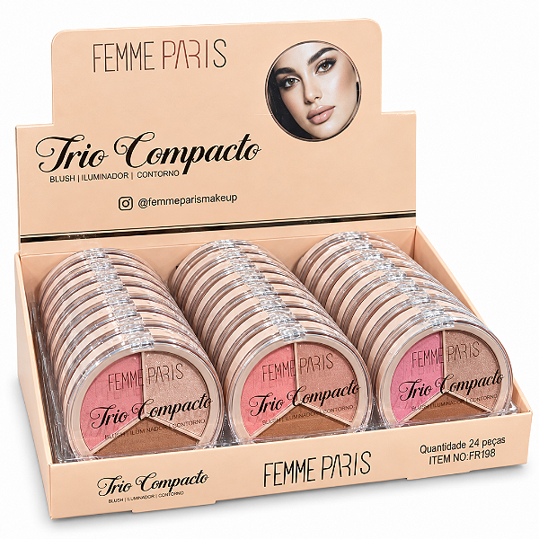 Paleta de Blush Contorno e Iluminador 3 em 1 Femme Paris FR198 - Box 24unid