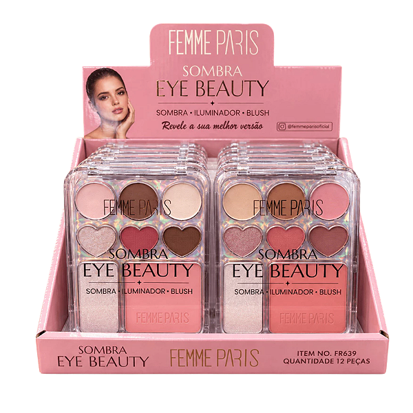 Paleta De Sombra Blush e Iluminador Femme Paris FR639 - Box c/ 24unid