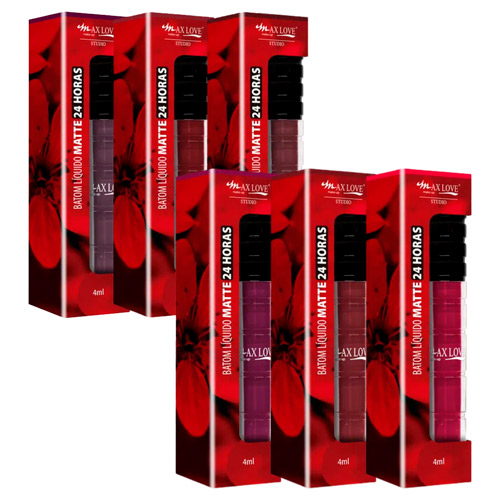 Batom Líquido Matte 24 horas Max Love - Kit c/ 06 unid