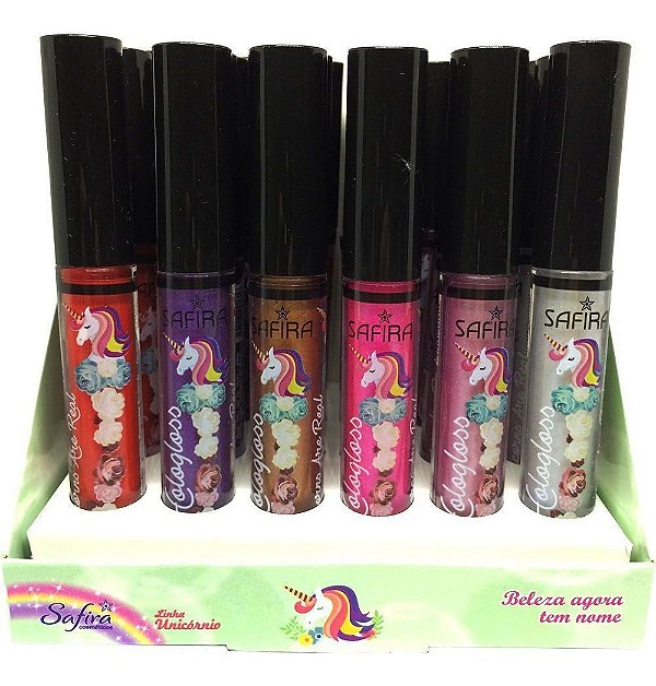 Gloss Labial Hologloss Safira Linha Unicórnio - Box c/ 24 unid