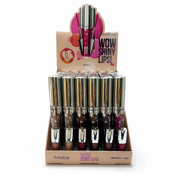 Gloss Wow Shiny Lips Ruby Rose HB-8218 - Box c/ 36 unid