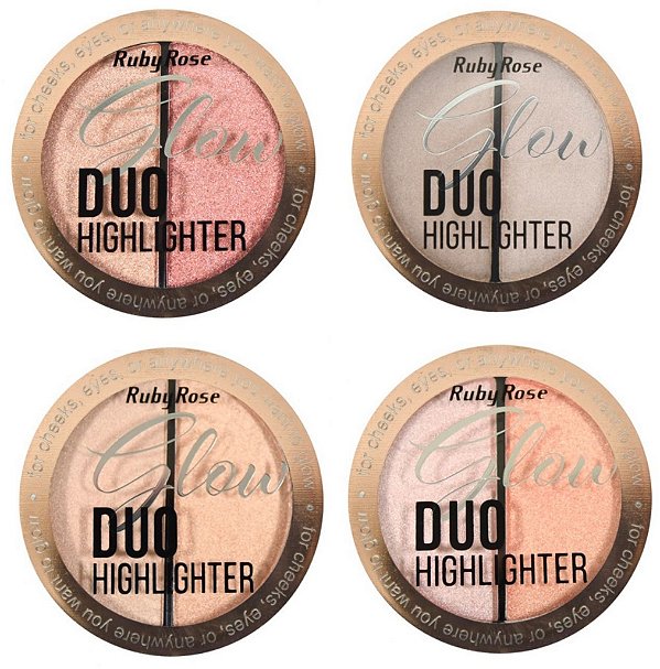 Iluminador Glow Duo Highlighter Ruby Rose HB-7522 - Kit c/ 04 unid